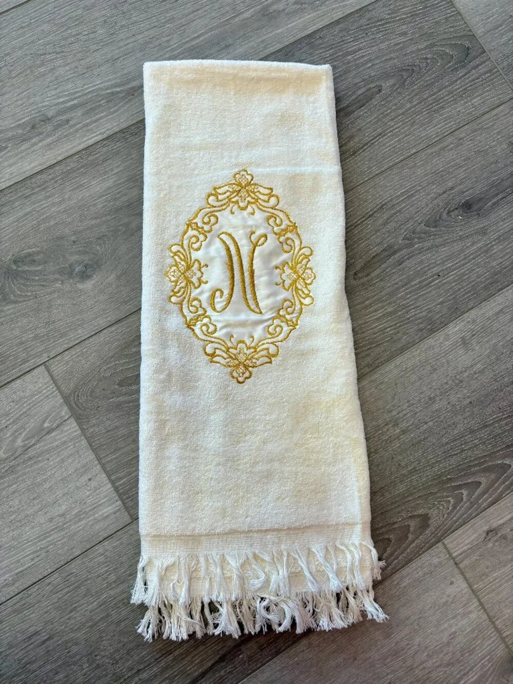 Vintage Barth & Dreyfuss Gold Monogrammed “N” Royal Terry Bath Towel~Made in USA